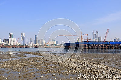 December 20 2022 - Mumbai, Maharashtra, India: Part of the sea front of Mumbai under road contruction, as seen from the Haji Ali Editorial Stock Photo