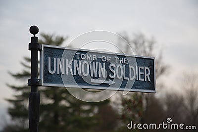 Signpost to the Tomb of the Unknown Soldier at Arlington National Cemetery Editorial Stock Photo