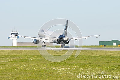 1 December 2022 PORTUGAL, LISBON: LUFTHANSA airplane landed on the runway Editorial Stock Photo