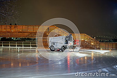 02 December 2023 St. Petersburg Russia. Ice maintenance machine. , recondition after session Editorial Stock Photo