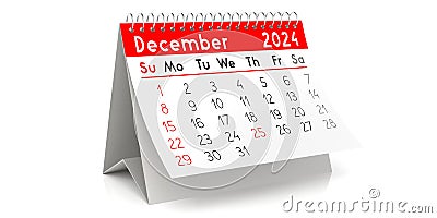 December 2024 - table calendar - 3D illustration Cartoon Illustration