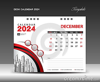 December 2024 template. Desk Calendar 2024 template with circle frame can be use photo, Wall Calendar design, planner, Corporate Vector Illustration