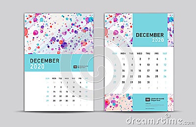DECEMBER 2020 template, Desk calendar 2020, trendy background, vector layout, printing media, advertisement, a5, a4, a3 size, Vector Illustration