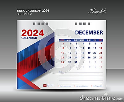 December 2024 template- Desk Calendar 2024 year template, wall calendar 2024 year, Week starts Sunday, Planner design, Stationery Vector Illustration