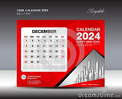 December 2024 template- Desk Calendar 2024 year template, wall calendar 2023 year, Week starts Sunday, Planner design, Stationery Vector Illustration