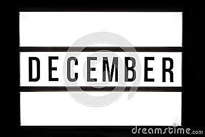 DECEMBER text in a light box Stock Photo