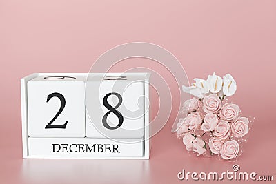 December 28th. Day 28 of month. Calendar cube on modern pink background, concept of bussines and an importent event Stock Photo