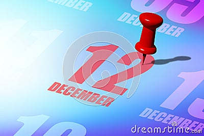 december 12th. Day 12 of month, Red date written and pinned on a calendar to remind you an important event or possibility. winter Stock Photo