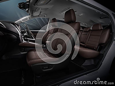 December 4, 2021 in Udon Thani, Thailand Mitsubishi Pajero Sport Elite Edition, front and rear brown leather seats for driver and Editorial Stock Photo