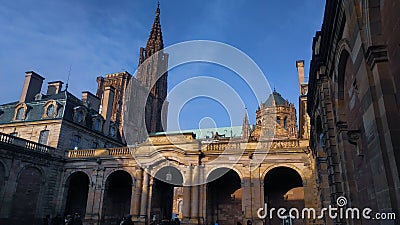 December 2019, view of Strasbourg cathedral from the courtyard of Palais Rohan (Rohan Palace), Strasbourg, France Stock Photo