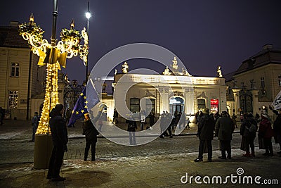 Warsaw, Poland. Street protest near Presidential Palace in Warsaw Editorial Stock Photo
