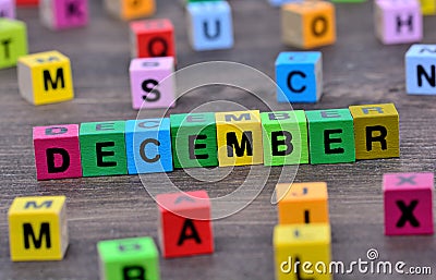 December word on table Stock Photo