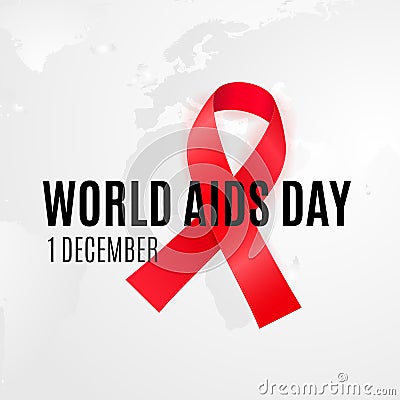 1 of December - WORLD AIDS DAY. Background with red cancer ribbon for HIV alertness campaign Vector Illustration