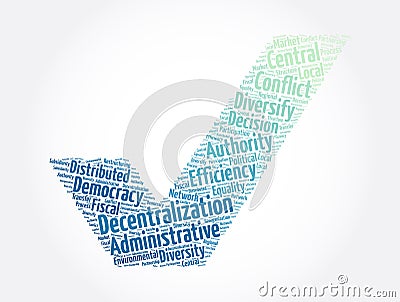 Decentralization check mark word cloud collage, concept background Stock Photo