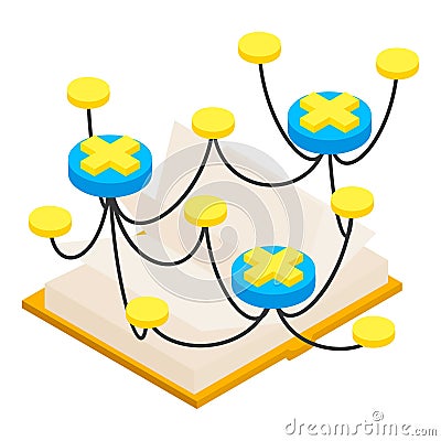 Decentralization icon isometric vector. Decentralized symbol and open paper book Vector Illustration