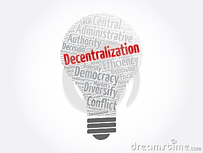 Decentralization light bulb word cloud collage, concept background Stock Photo