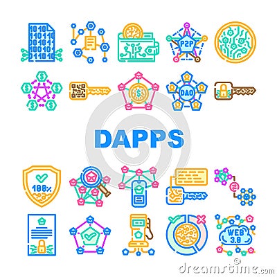 decentralized applications dapps icons set vector Vector Illustration