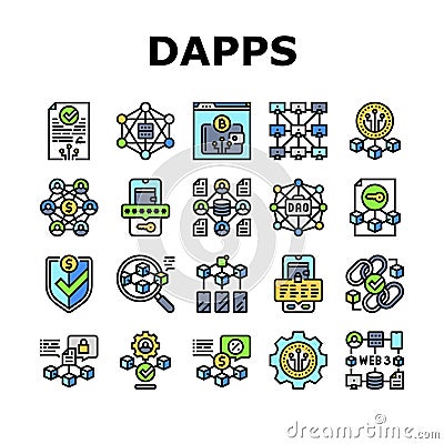 decentralized applications dapps icons set vector Cartoon Illustration