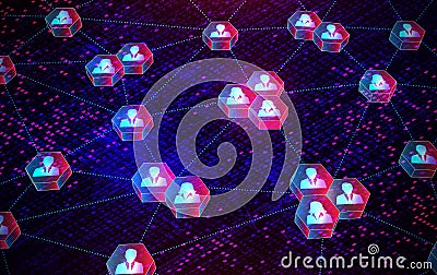 Decentralized Autonomous Organization - DAO - People Connected by Blockchain Technologies Stock Photo