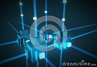 Decentralized blockchain network in 3d, side view Stock Photo
