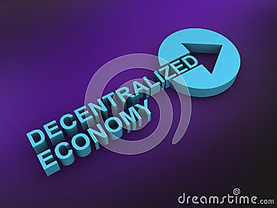 decentralized economy word on purple Stock Photo