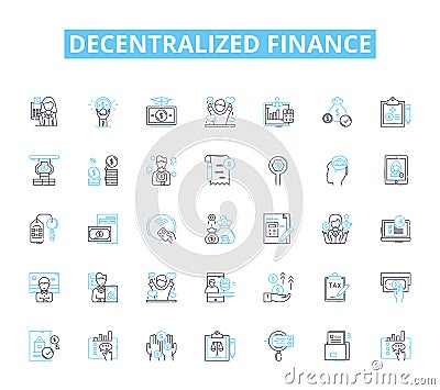 Decentralized finance linear icons set. DeFi, Decentralized, Blockchain, Crypto, Smart contracts, Tokenization Vector Illustration