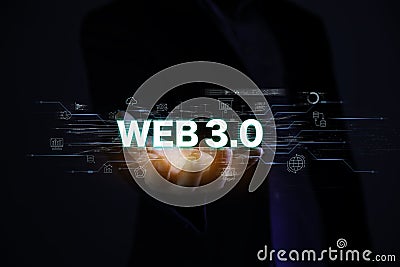 decentralized technology network Web 3.0 concept, important infrastructure, Blockchain, Metaverse, Cutting-Edge Technology, hand Stock Photo