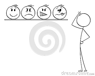 Decide About Emotion, Choose Your Face, Vector Cartoon Stick Figure Illustration Vector Illustration