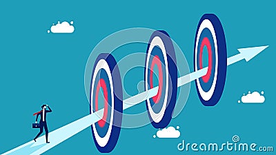 Decide on multiple goals. Businessmen follow the arrows to achieve various goals Vector Illustration