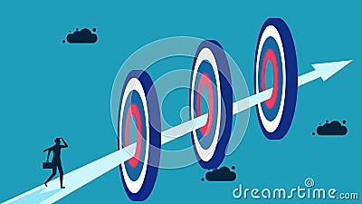 Decide on multiple goals. Businessmen follow the arrows to achieve various goals Vector Illustration