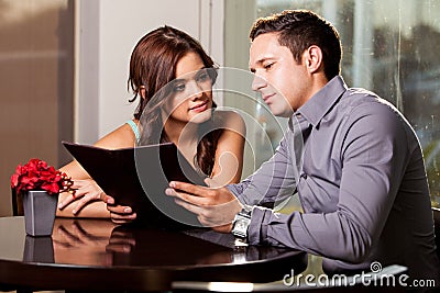 Deciding what to order Stock Photo