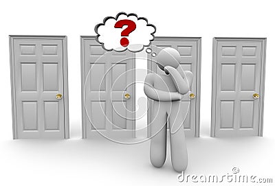 Deciding Which Door to Choose 2 Stock Photo