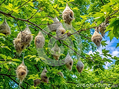 Deciduous Trees Heavily Infested with Gypsy Moth Nests A Visual Representation of Environmental Damage and Ecosystem Stock Photo