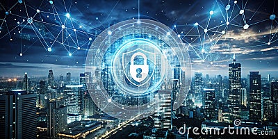 Deciphering Digital Security A Double Exposure of Blockchain Technology Binary Code and Robust Protection Stock Photo