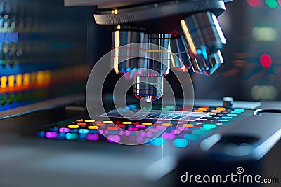 Deciphering an individual's genome: Close-up view of DNA sequencing machine. Concept Biotechnology, Stock Photo