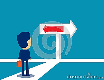 Decision of business and direction life. Concept business choice vector illustration, Cross Roads, Road Sign, Kid or Cute flat Vector Illustration