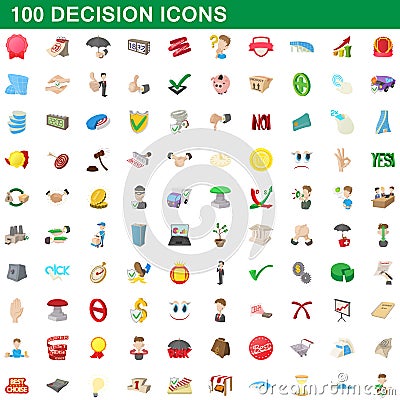 100 decision icons set, cartoon style Vector Illustration