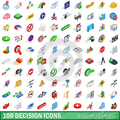 100 decision icons set, isometric 3d style Vector Illustration