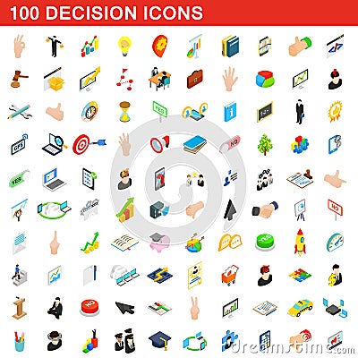 100 decision icons set, isometric 3d style Vector Illustration