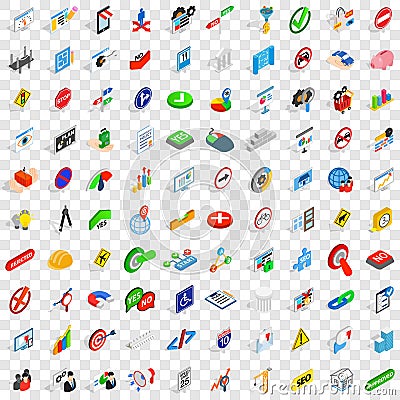 100 decision icons set, isometric 3d style Vector Illustration