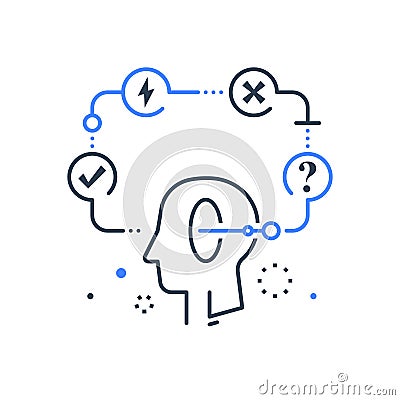 Decision making and behavior, mental trap, false logic circle, logical solution, critical thinking Vector Illustration