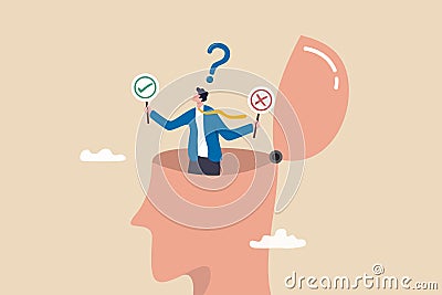 Decision making or logical thinking, choose right or wrong, correct or incorrect, solve problem, critical thinking, decide and Vector Illustration