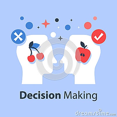Decision making, psychology of choice, focus group, marketing concept, mindset or bias Vector Illustration