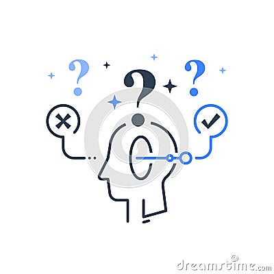Decision making under uncertainty, choice fork, mental trap, logical solution, critical thinking Vector Illustration
