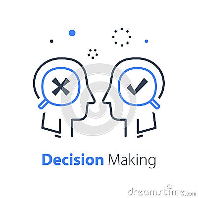 Decision making under uncertainty, choice fork, mental trap, logical solution, critical thinking Vector Illustration