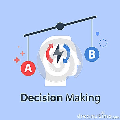Decision making, pros and cons, versus concept, opinion poll sociology, argumentation dialog, two sides Vector Illustration