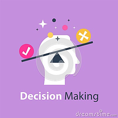 Decision making, pros and cons, versus concept, opinion poll sociology, argumentation dialog, two sides Vector Illustration