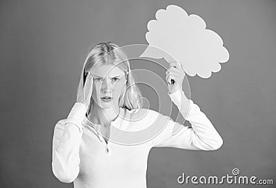 Decision and solution. Solve problem. What is on her mind. Make decision. Hint and allude concept. Decision and thoughts Stock Photo