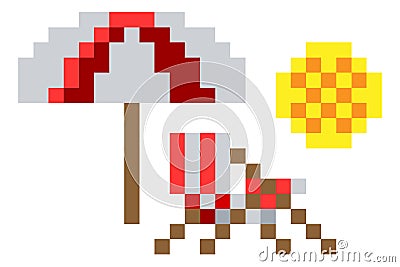 Deck Beach Chair Pixel 8 Bit Video Game Art Icon Vector Illustration