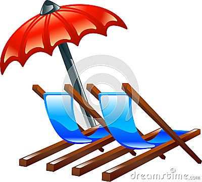 Deck or beach chairs and parasol Vector Illustration